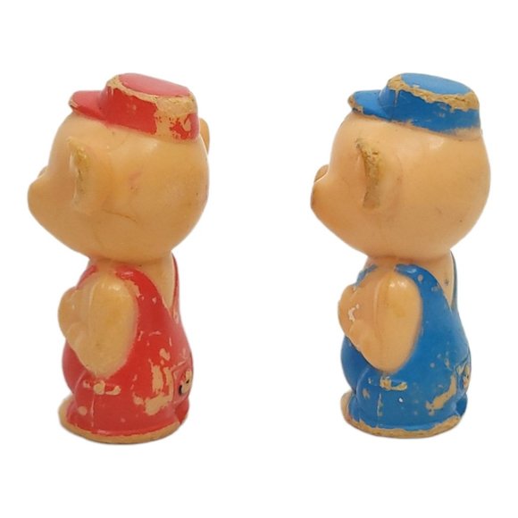 Vintage Walt Disney Three Little Pigs Pencil Toppers 2 FIGURES ONLY Blue Red - Picture 8 of 13